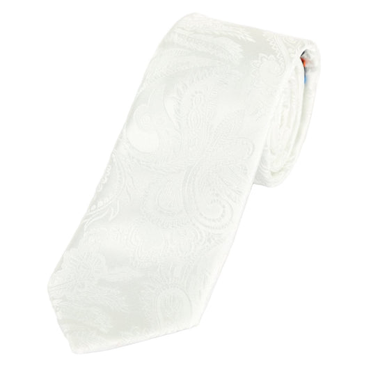 White Luxury Paisley Weave Neck Tie