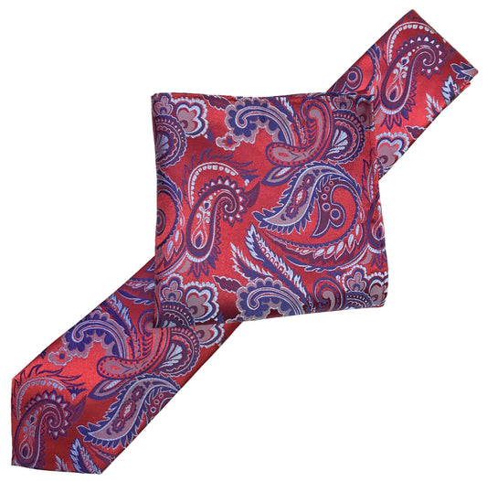 Red/Blue/Silver Luxury Paisley Weave Neck Tie