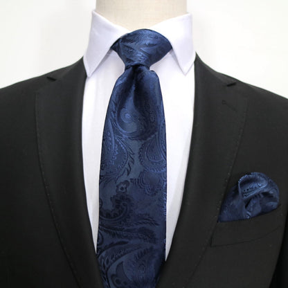 Navy Luxury Paisley Weave Pocket Square