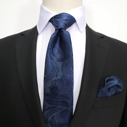 Navy Luxury Paisley Weave Pocket Square