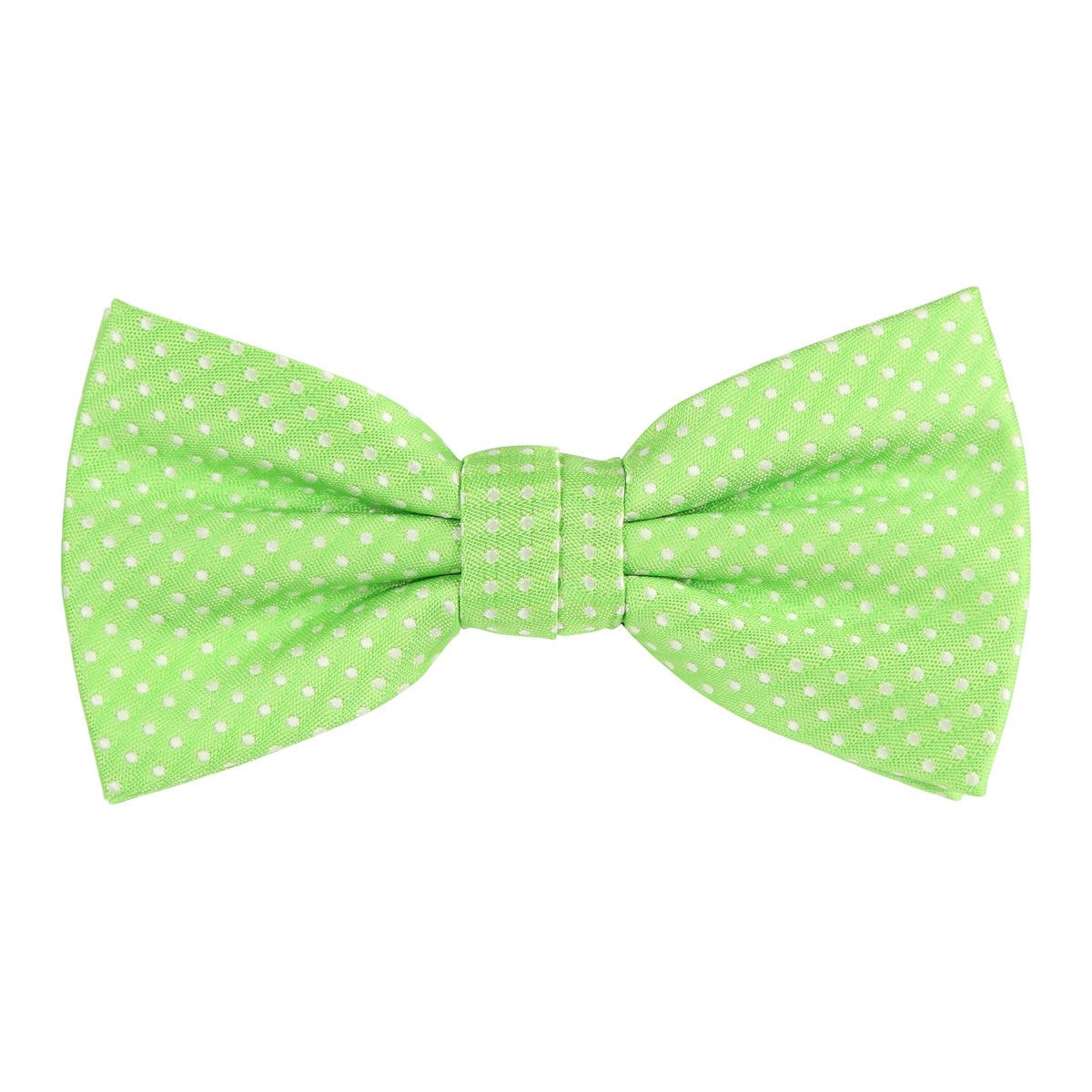 a lime green bow tie with small white spotted design