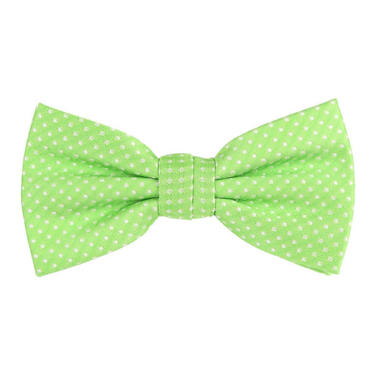 a lime green bow tie with small white spotted design