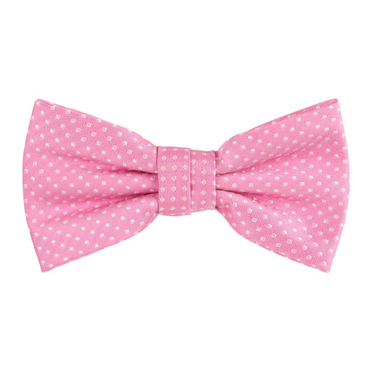 a pink bow tie with white spots