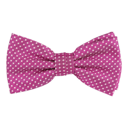 magenta pink bow tie with white spotted design woven into the microfiber