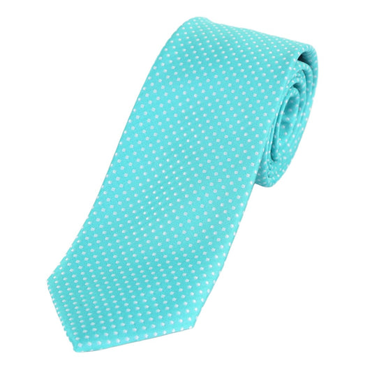 Aqua/White Luxury Mini Spotted Weave Neck Tie