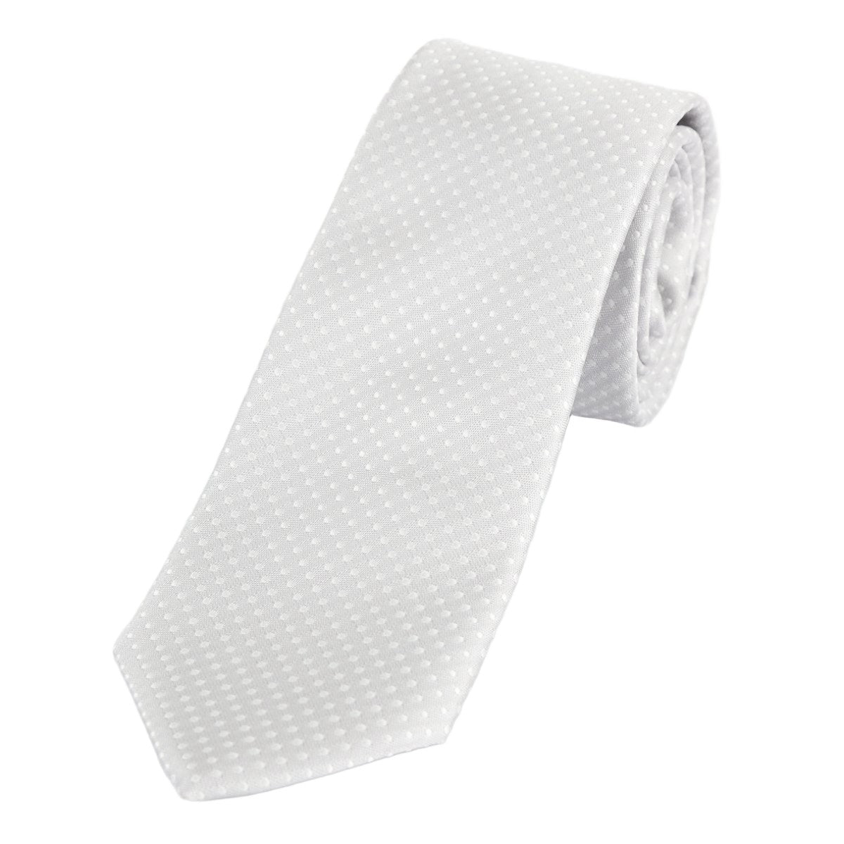 Silver/White Luxury Mini Spotted Weave Neck Tie