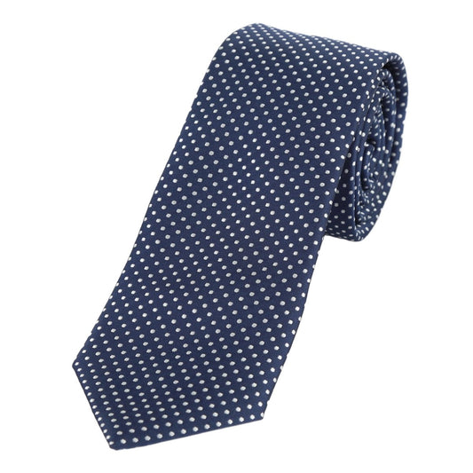 Navy/White Luxury Mini Spotted Weave Neck Tie