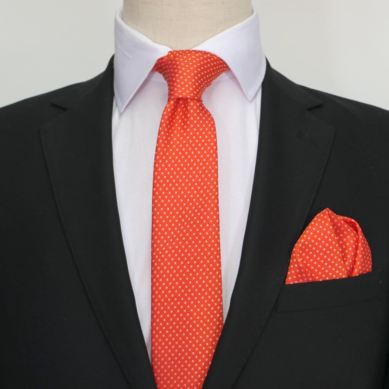 Orange/White Luxury Mini Spotted Weave Neck Tie