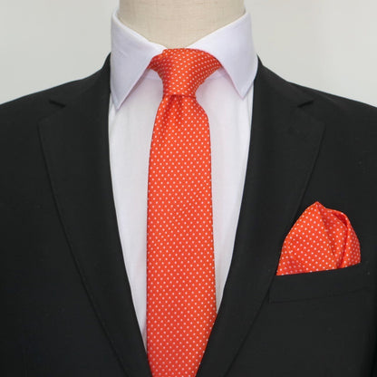 Orange/White Luxury Mini Spotted Weave Neck Tie