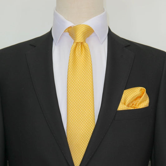 Gold/White Luxury Mini Spotted Weave Neck Tie