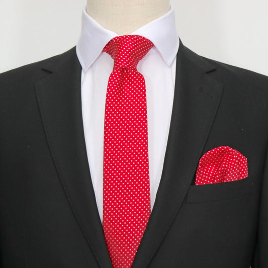 Red/White Luxury Mini Spotted Weave Neck Tie