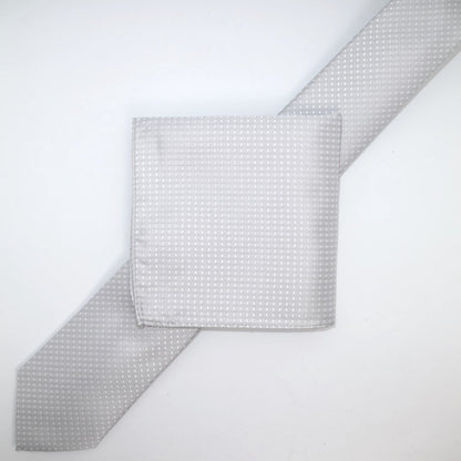 Silver/White Luxury Mini Spotted Weave Neck Tie