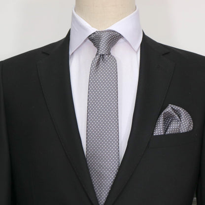Charcoal/White Luxury Mini Spotted Weave Neck Tie