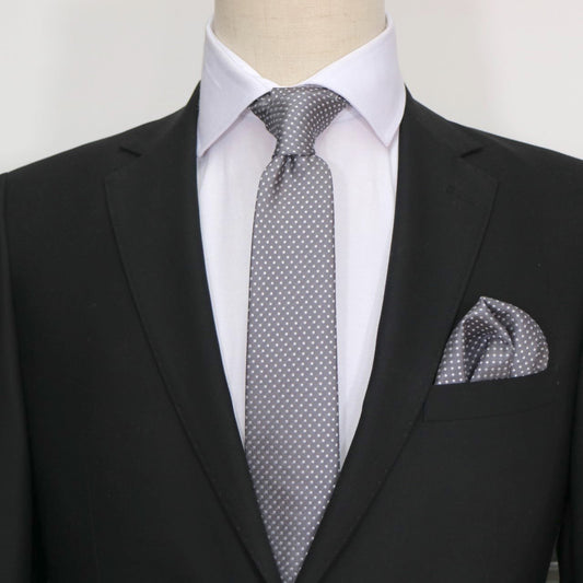 Charcoal/White Luxury Mini Spotted Weave Neck Tie