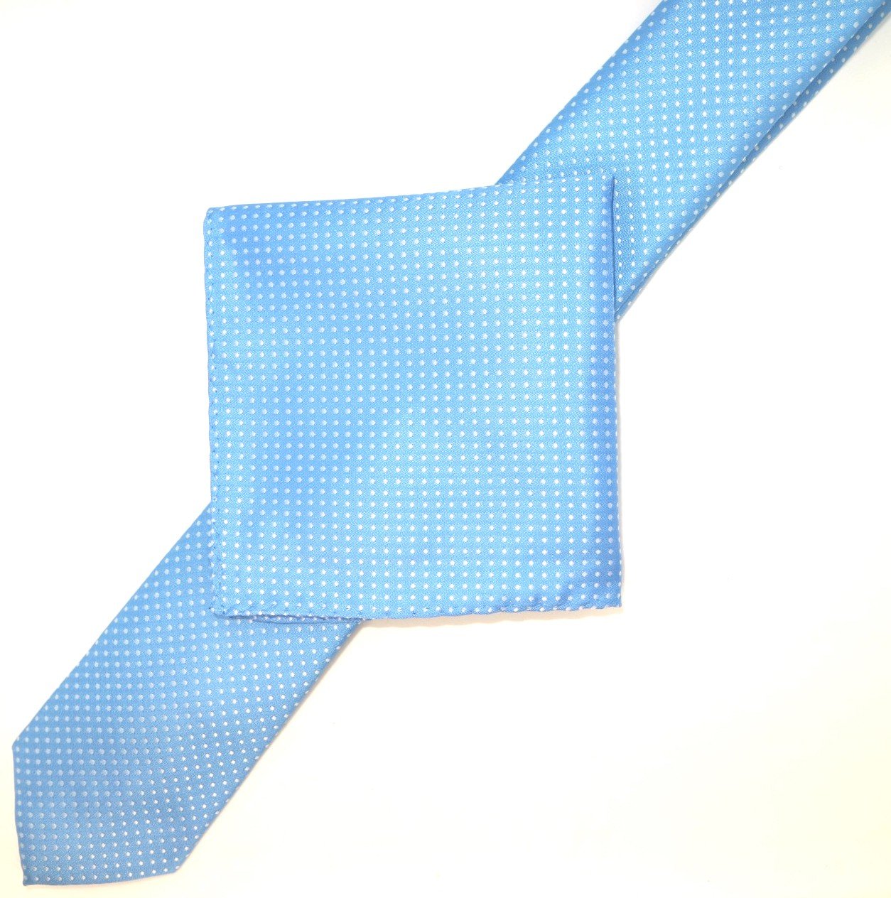 Sky/White Luxury Mini Spotted Weave Neck Tie