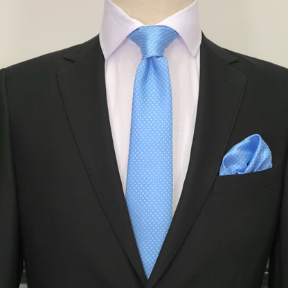 Sky/White Luxury Mini Spotted Weave Neck Tie