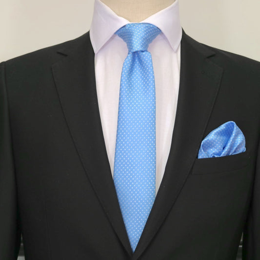 Sky/White Luxury Mini Spotted Weave Neck Tie