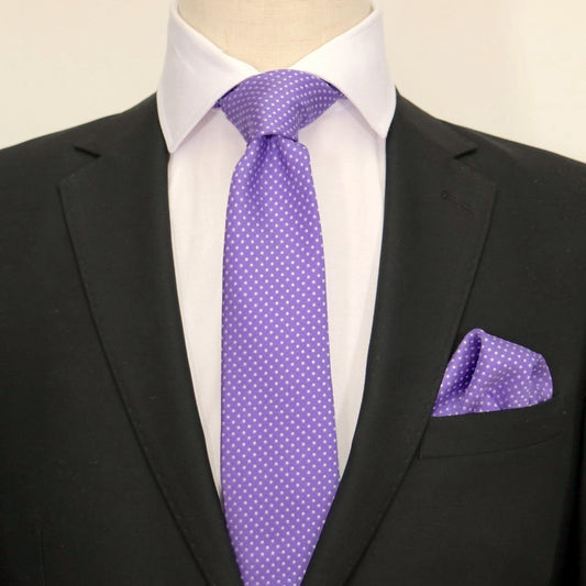 Purple/White Luxury Mini Spotted Weave Neck Tie