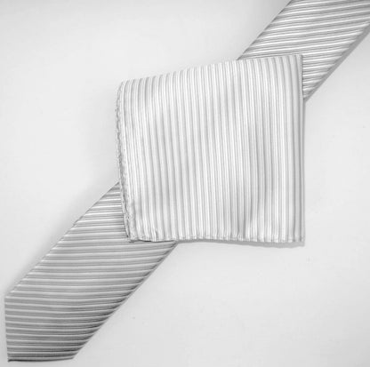 Silver/White Luxury Diagonal Striped Weave Neck Tie