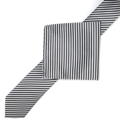Charcoal/White Luxury Diagonal Striped Weave Neck Tie