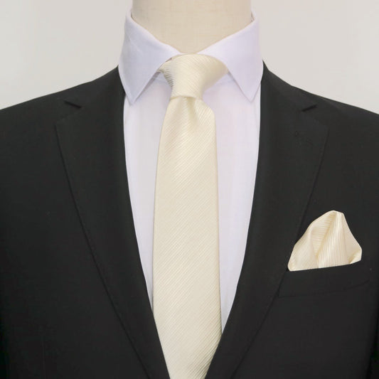 Ivory Luxury Diagonal Striped Weave Neck Tie