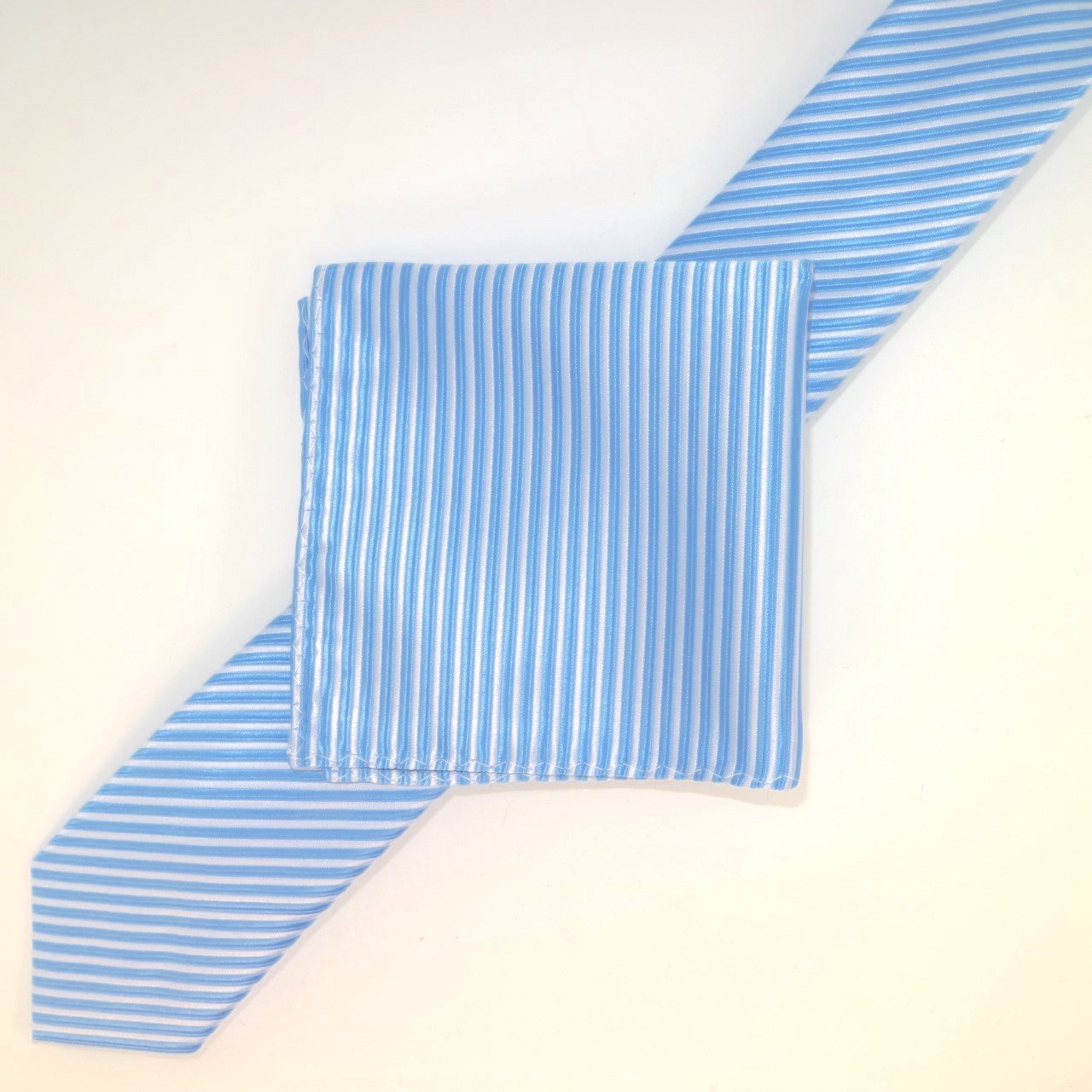 Sky/White Luxury Diagonal Striped Weave Neck Tie