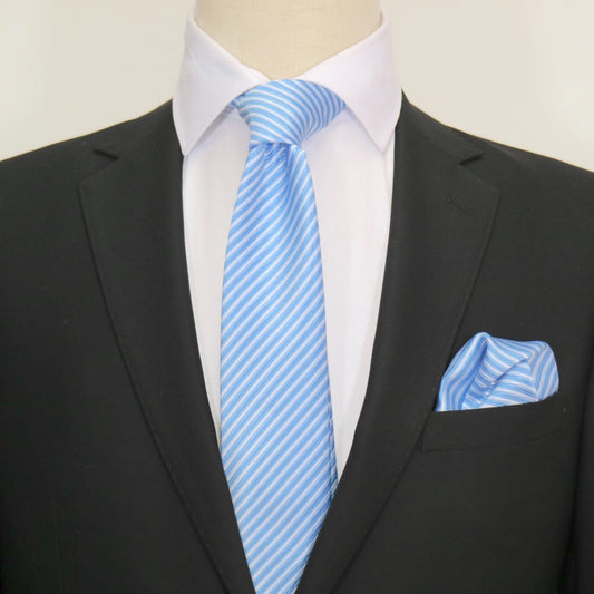 Sky/White Luxury Diagonal Striped Weave Neck Tie