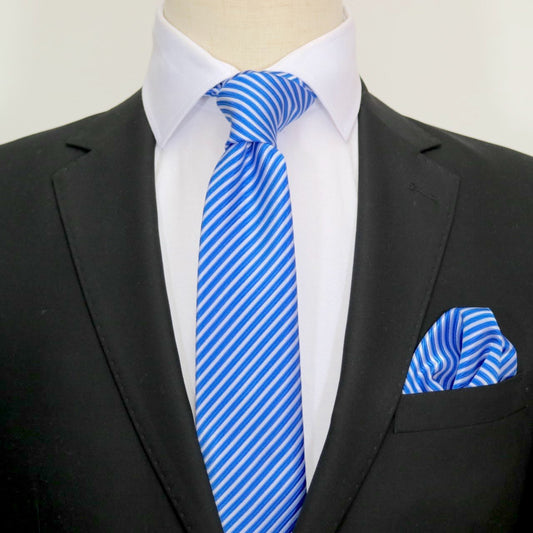 Royal/White Luxury Diagonal Striped Weave Neck Tie