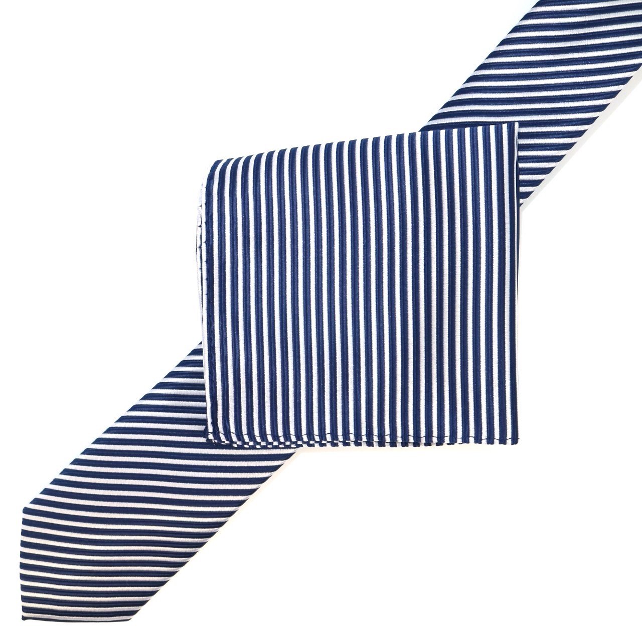 Navy/White Luxury Diagonal Striped Weave Neck Tie