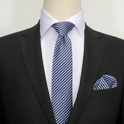 Navy/White Luxury Diagonal Striped Weave Neck Tie
