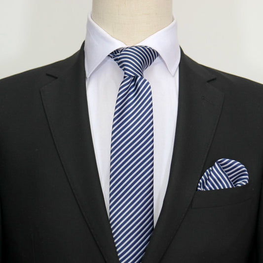 Navy/White Luxury Diagonal Striped Weave Neck Tie
