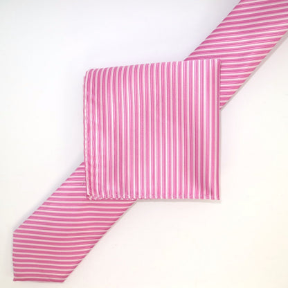 Pink/White Luxury Diagonal Striped Weave Neck Tie