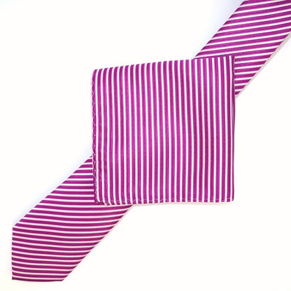 Magenta/White Luxury Diagonal Striped Weave Neck Tie