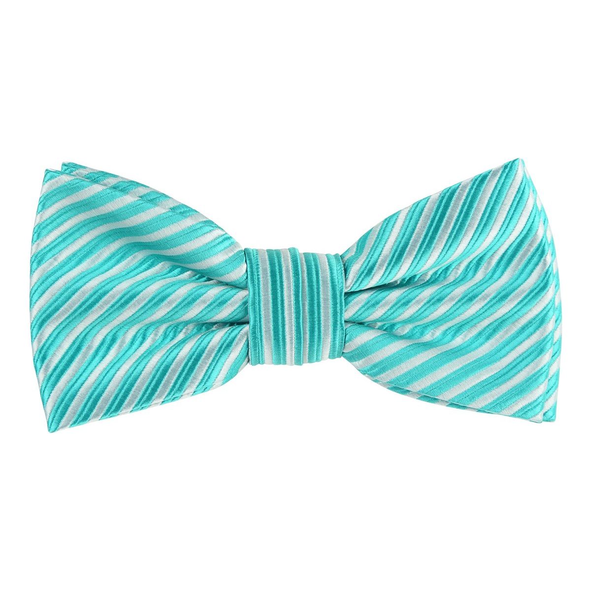 aqua blue and white striped bow tie 