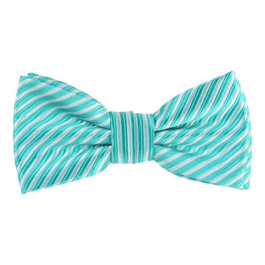 aqua blue and white striped bow tie 