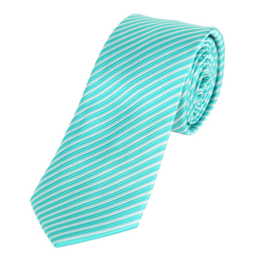 Aqua/White Luxury Diagonal Striped Weave Neck Tie