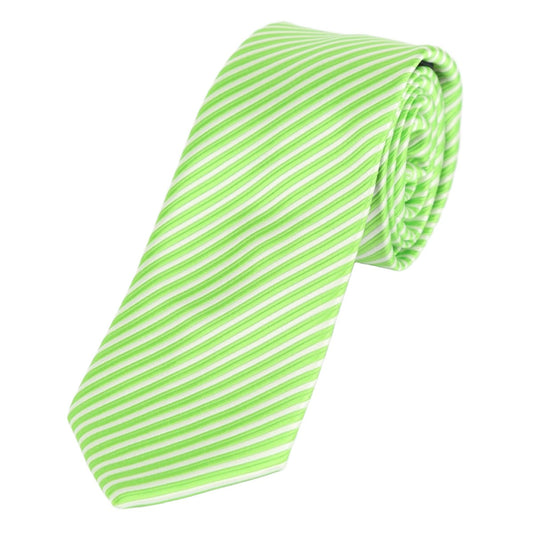 Lime Green/White Luxury Diagonal Striped Weave Neck Tie