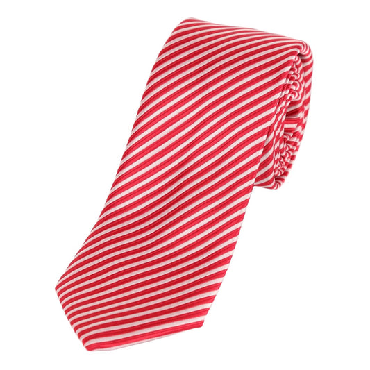 Red/White Luxury Diagonal Striped Weave Neck Tie