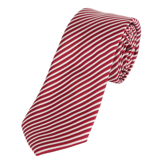 Burgundy/White Luxury Diagonal Striped Weave Neck Tie