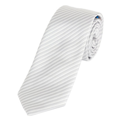 Silver/White Luxury Diagonal Striped Weave Neck Tie