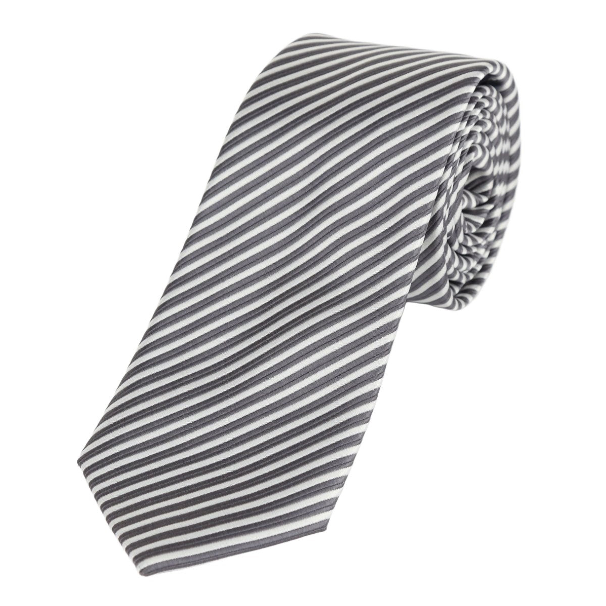 Charcoal/White Luxury Diagonal Striped Weave Neck Tie