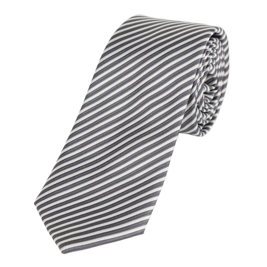 Charcoal/White Luxury Diagonal Striped Weave Neck Tie