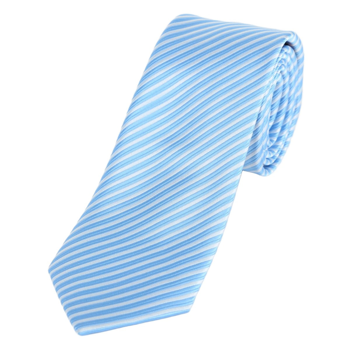 Sky/White Luxury Diagonal Striped Weave Neck Tie