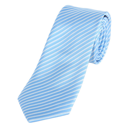 Sky/White Luxury Diagonal Striped Weave Neck Tie