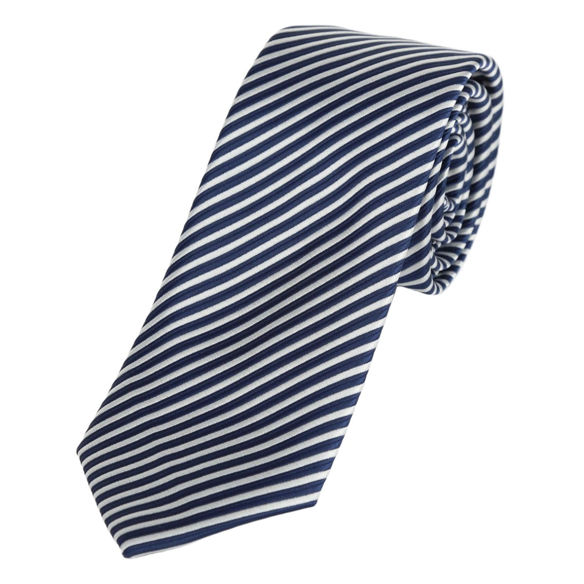 Navy/White Luxury Diagonal Striped Weave Neck Tie
