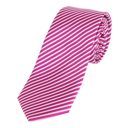 Magenta/White Luxury Diagonal Striped Weave Neck Tie
