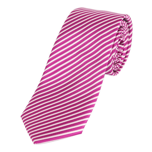 Magenta/White Luxury Diagonal Striped Weave Neck Tie