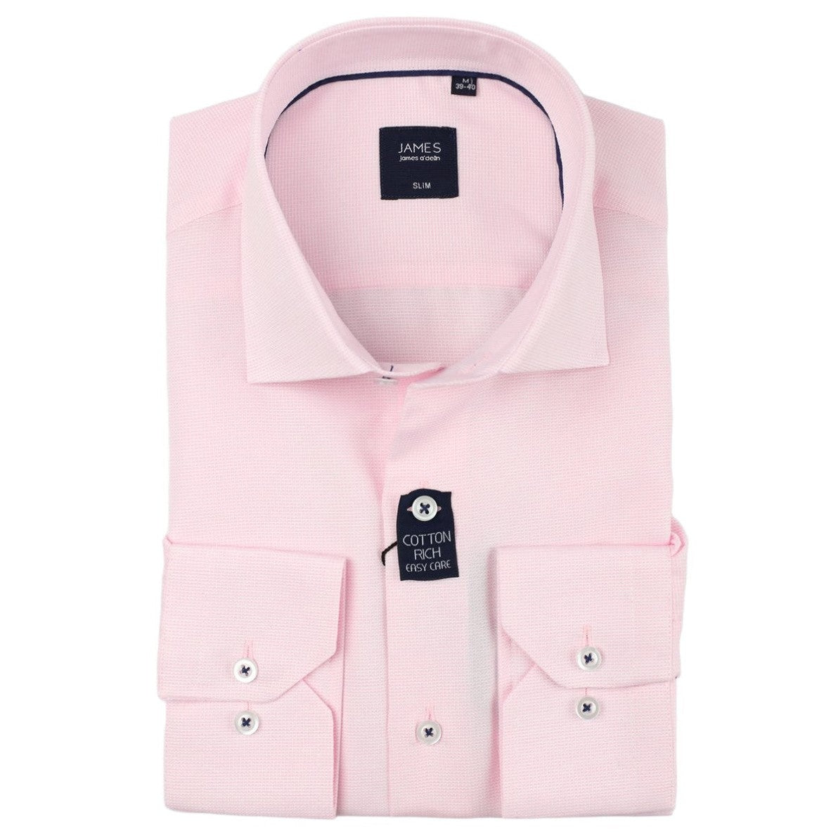 Pink cotton Rich Textured Weave Slim Fit Long Sleeve Shirt