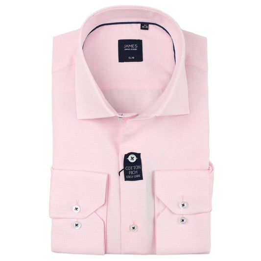 Pink cotton Rich Textured Weave Slim Fit Long Sleeve Shirt