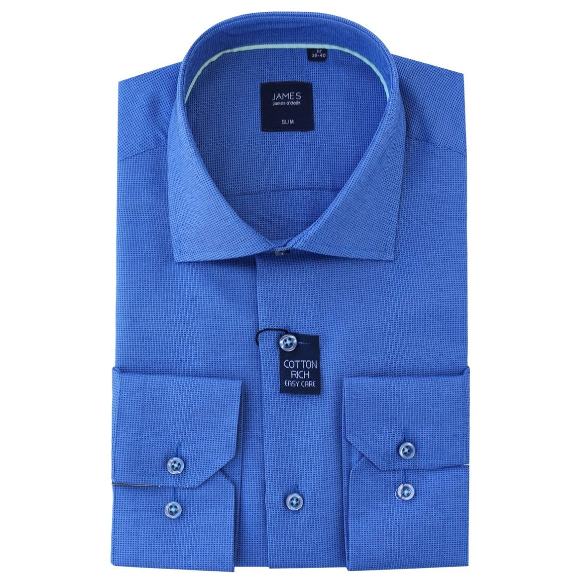 Royal Blue Cotton Rich Textured Weave Slim Fit Long Sleeve Shirt
